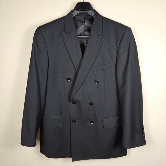 Apollo King Double Breasted Blazer Peak Lapel Black Mens 44R Suit Jacket Classic - Picture 3 of 16